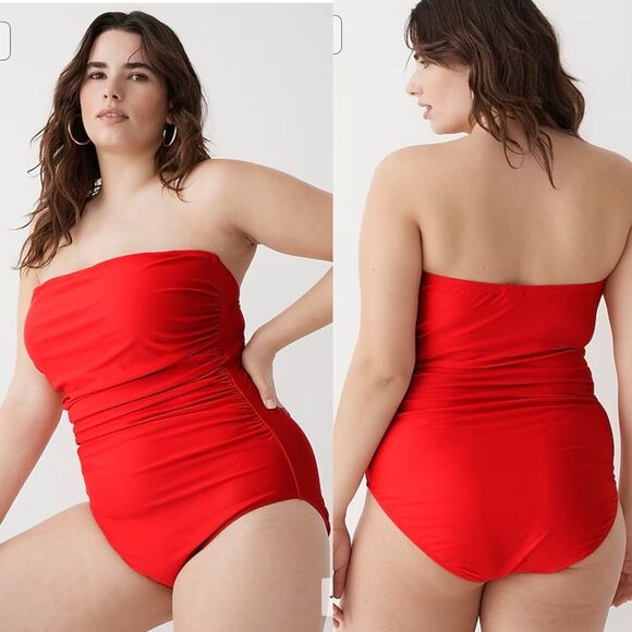 J. Crew Other - J. Crew Ruched Bandeau One-Piece Swimsuit Women’s 22 Red Strapless Full Coverage